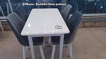pastel dest: Ağ rəngli yemək masasının dəsti – 1 masa + 4 kreslo tipli oturacaq — 2