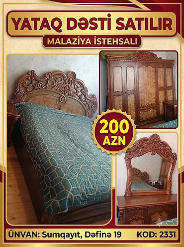 Yataq dəsti – Malayziya istehsalı, klassik oyma naxışlı massiv ağac