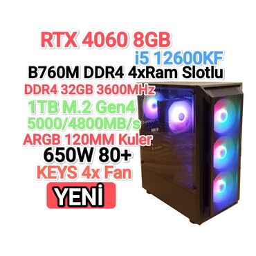 kompüterlər qiyməti: RTX 4060 - i5 12600KF - 32GB RAM - 1TB M.2 ________ Real İNSAN ALICI