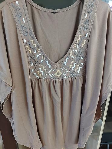 helanke tri četvrt: Ženska tunika/bluza u boho stilu, u toploj bež‑kafeno nijansi. - — 1