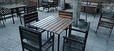 Bağ, çöl mebeli: Kafe/bağ üçün dəmir çərçivəli taxta stol-stul dəstləri - Material — 5