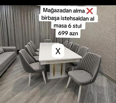Yemək otağı üçün masa və 6 ədəd stul dəsti - Dəst: 1 ədəd düzbucaqlı