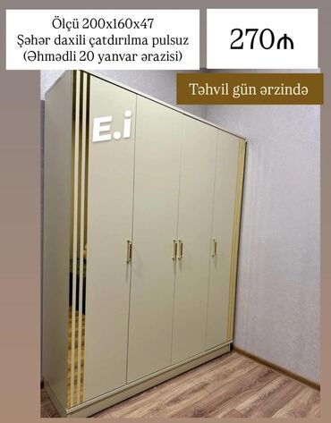 Yataq otağı dəstləri: Yeni, Açılan, 4 qapılı Düz dolab, Qarderob, paltar dolabı