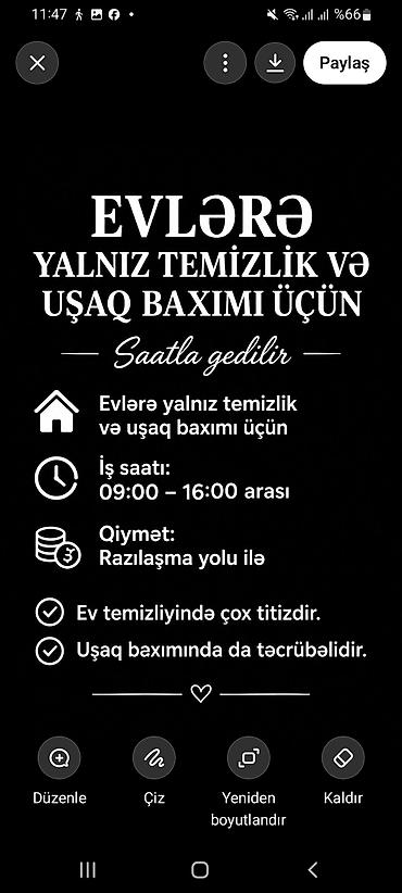 daye is elanlari 2023: Ev işləri üçün saatlıq xidmət: - Yalnız ev təmizliyi və uşaq baxımı - — 1