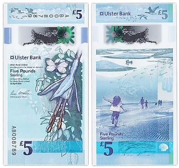 sterling: Полимерная банкнота Ulster Bank £5 (Northern Ireland), выпуск 12 — 1