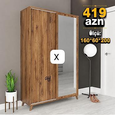 Güzgülü sürgülü qarderob - Ölçü: 160×60×200 sm - Material: ağac