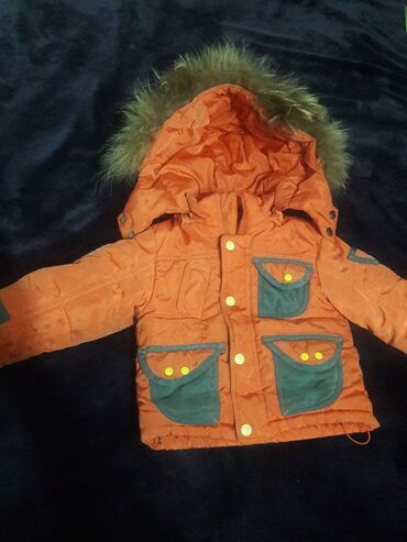 детская зимняя куртка: Комплект, цвет - Оранжевый, Б/у