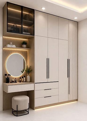 düz dolab: Yeni, 4 qapılı, Güzgülü, Bej, Açılan, Düz dolab — 1
