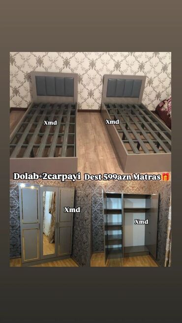 Mebel: 2 təknəfərlik çarpayı, Dolab, Yeni