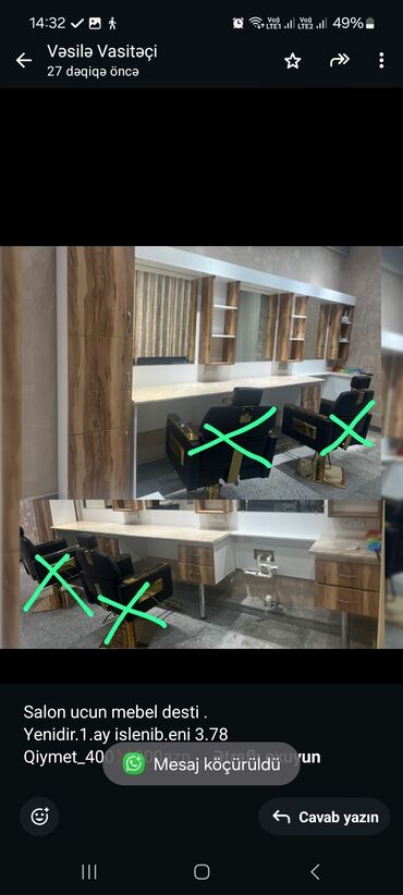 Salon, tibbi mebel dəsti: Salon ucun mebel desti . Yenidir.1.ay islenib.eni 3.78