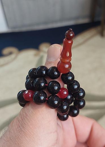 Bijuteriya: Əqiq dasindan Təsbeh.Imamesi qirmizi Əqiqdi.Ara muncuqlar rubindi(AA) — 1