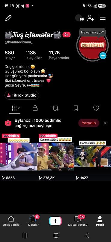 SMM-специалисты: Təcili satılır: TikTok hesabı Mövzu: Komediya/əyləncə kontenti Profil — 1