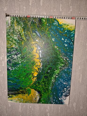 Şəkillər, tablolar: Yaşıl, sarı və mavi çalarların axıcı şəkildə qarışdığı, müxtəlif — 7