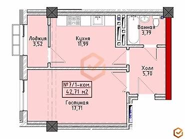 квартира в рассрочку от застройщика: 1 комната, 43 м², Элитка, 8 этаж, ПСО (под самоотделку) — 3