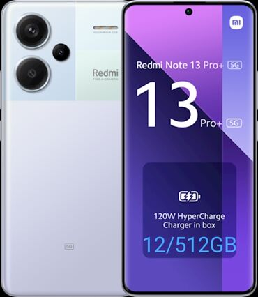 рабочий флай телефон: Xiaomi Redmi Note 13 Pro Plus, 512 ГБ, цвет - Фиолетовый, 
 Отпечаток пальца, Две SIM карты, Face ID