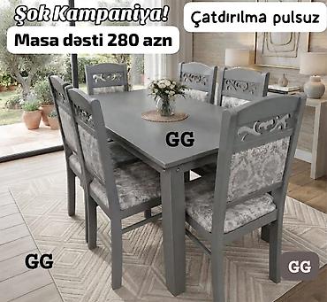 Gözəl dizaynlı 6 nəfərlik masa dəsti - Rəng: boz - Komplekt: 1 ədəd