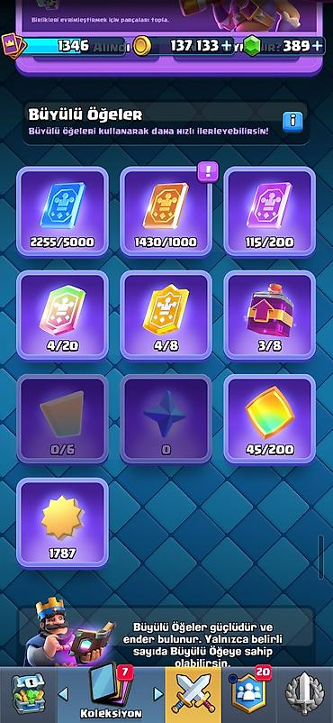 Kolleksiya kartları: Clash Royale hesabı - Kupa: 7519 - Kral Səviyyəsi: 1346 - Qızıl: 137 — 6