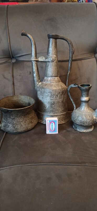 Əntiq qablar: Qədimi mətbəx və dekor kolleksiyası - 3 ədəd şəbəkəli mis/latun qab — 1