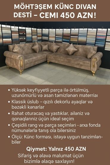 Masalar: Künc divan, Yeni, Açılmayan, Bazasız, Parça, Şəhərdaxili pulsuz çatdırılma