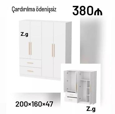 Ağ rəngli 4 qapılı paltar şkafı - Ölçü: 200×160×47 sm - Daxili