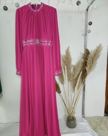 duge haljine sa rukavima: L (EU 40), XL (EU 42), bоја - Roze, Večernji, maturski, Dugih rukava