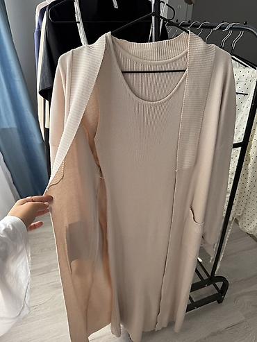 секс кр: Трикотажный комплект: платье + кардиган - Цвет: нежный бежевый (нюд) — 2