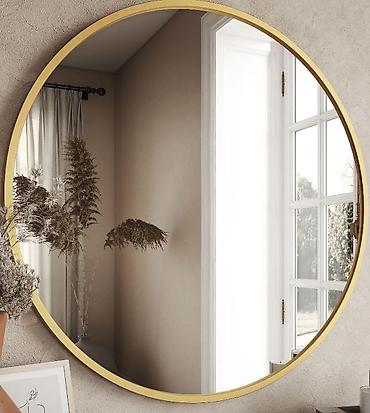 standing mirror: Круглое настенное зеркало в тонкой металлической раме золотистого — 1