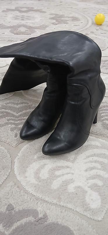 Çəkmələr: Qadın dizə yaxın hündürdaban çəkmə - Rəng: qara - Material: yumşaq — 3
