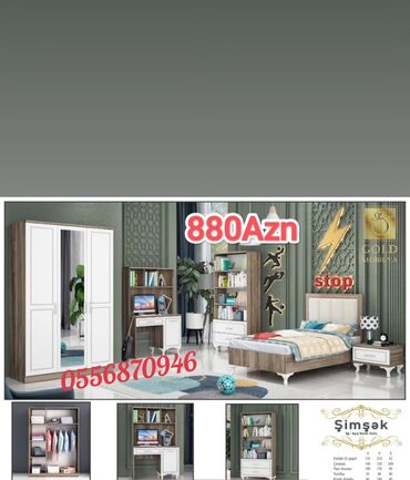 Uşaq və gənc otağı üçün dəstlər: Oğlan və qız üçün, Yeni, Təknəfərlik çarpayı, Dolab, Tumba — 9