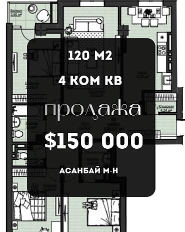 kant flat: 4 комнаты, 120 м², Асанбай мкр Элитка, 12 этаж — 1