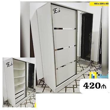 Ev üçün mebel: Ağ rəngli sürgülü qapılı dolab - Ölçülər: 160 × 200 × 60 sm (şəkildə — 1