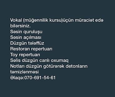 mugenni: Vokal dersleri hazır müğənni kimi peşekarlar terefinden dersler — 1