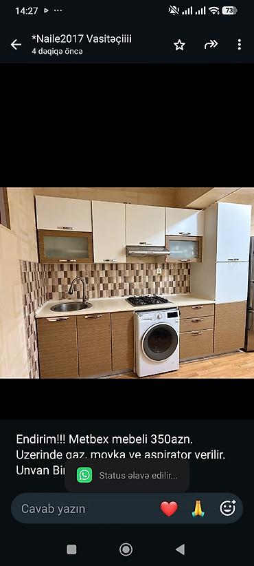 Endirim!!! Metbex mebeli 350azn. Uzerinde qaz, moyka ve aspirator