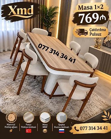 Xmd yemək otağı dəsti - Masa ölçüsü: 1×2 m - Qiymət: 769 ₼ -