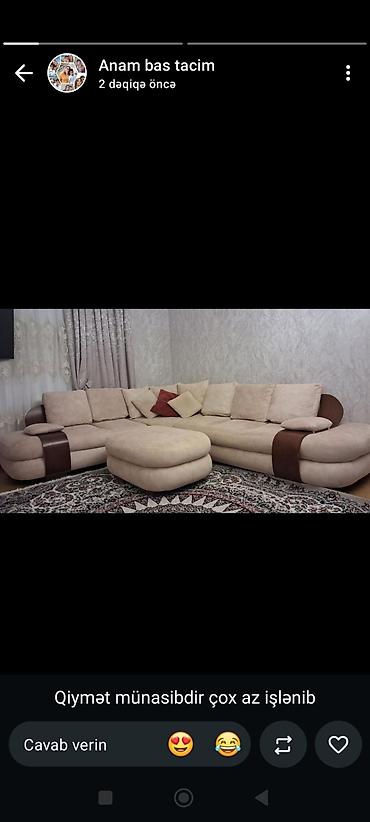 2ci əl xalcalar: Bej rəngli L formalı künc divan dəsti - Yumşaq, komfortlu oturacaq və — 1