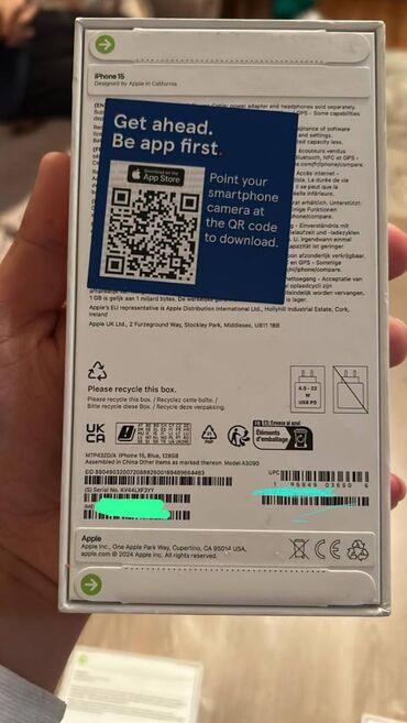 телефон флай 17: IPhone 15, 128 GB, Göy, Simsiz şarj, Face ID