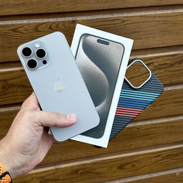 apple watch цена в бишкеке: IPhone 15 Pro Max, Колдонулган, 256 ГБ, Natural Titanium, Коргоочу айнек, Каптама, Куту, 87 %