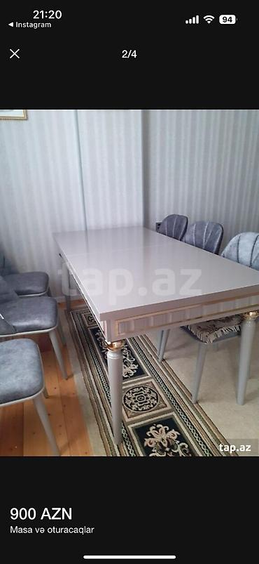 diklər: Mebel dəsti – masa və 6 ədəd stul - Rəng: boz/boz-çəhrayı tonlarında — 2