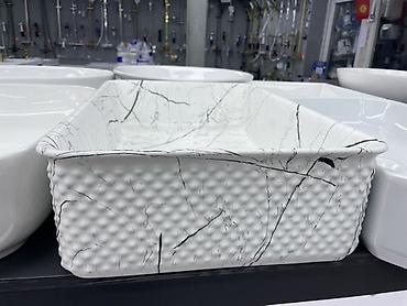 раковина в ванную со столешницей: Раковина для ванной, Особенности: Мраморные прожилки, Материал: Керамика — 2