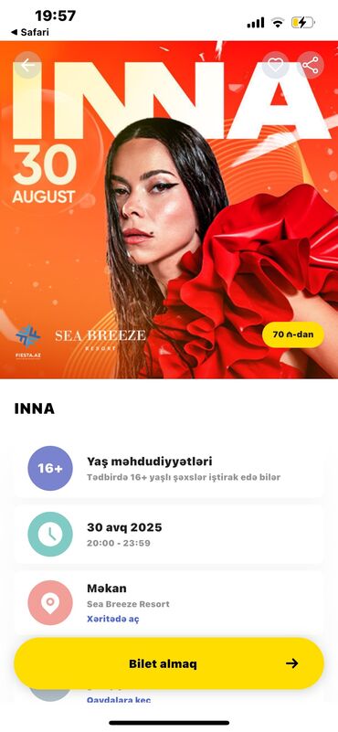 🎤 INNA Bakıda! 📅 30 Avqust 📍 Sea Breeze Resort Yay həyəcanını zirvədə