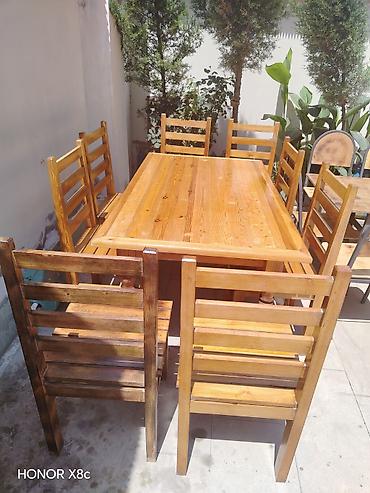 avanqard stol stul: Taxta yemək dəsti – iri masa və 6 ədəd stul - Material: tam ağac — 3