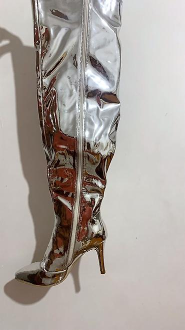 теплые зимние сапоги: Сапоги женские, высокие, серебристые (металлик), 36 размер - Материал — 2