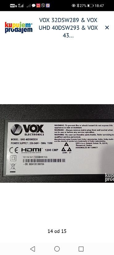Aksesoari za TV i video: VOX LED televizori – delovi i ploče Dostupni delovi i oznake sa — 14