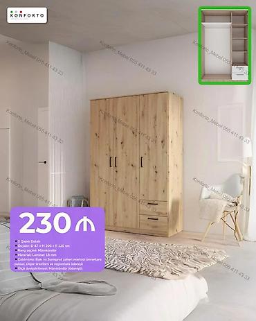 Düz dolab, Yataq otağı üçün, Paltar üçün, Açılan, Korpuslu, 3 qapılı