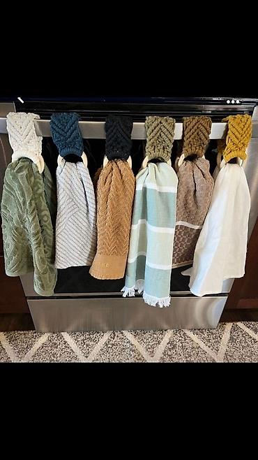 yasil: Makrame üslubunda əl işi dəsmal asqısı. Mətbəx və hamamda dəsmalları — 3