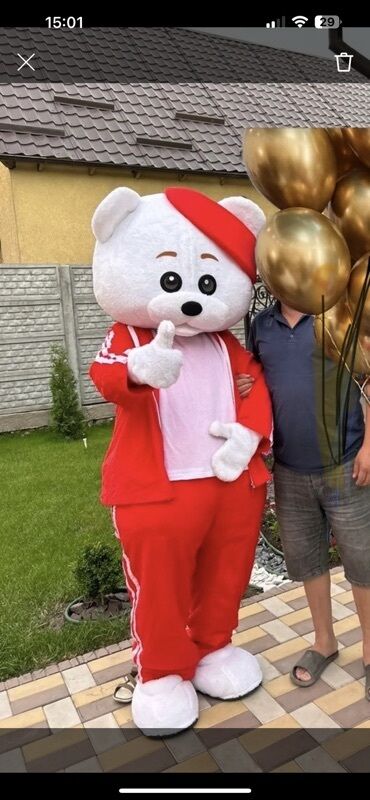 взять на прокат костюм медведя: Ростовая кукла «Белый мишка в красном спортивном костюме» -