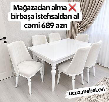 Ağ rəngli yemək dəsti – 1 masa + 6 stul. - Klassik üslubda