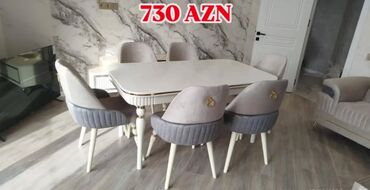 Masa və oturacaq dəstləri: Qonaq otağı üçün, Yeni, Açılmayan, Dördbucaq masa, 6 stul — 12