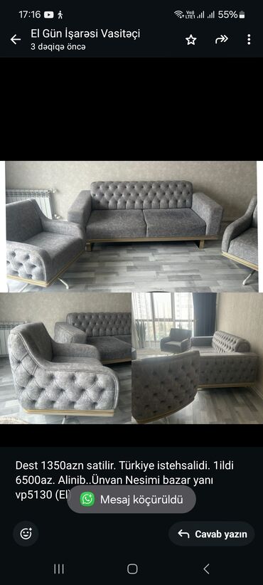 İşlənmiş, Divan, 2 kreslo