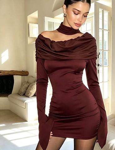 figaro cene: Mini haljina off-shoulder zvonasti rukavi, crna bordo siva braon, nova — 2